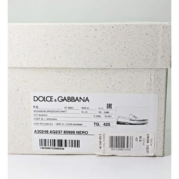 Dolce & Gabbana Men's DG-Plaque Polished Calfskin Leather Loafers Size 8.5